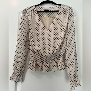 NWOT Ann Taylor cream and navy dot blouse, size XSP